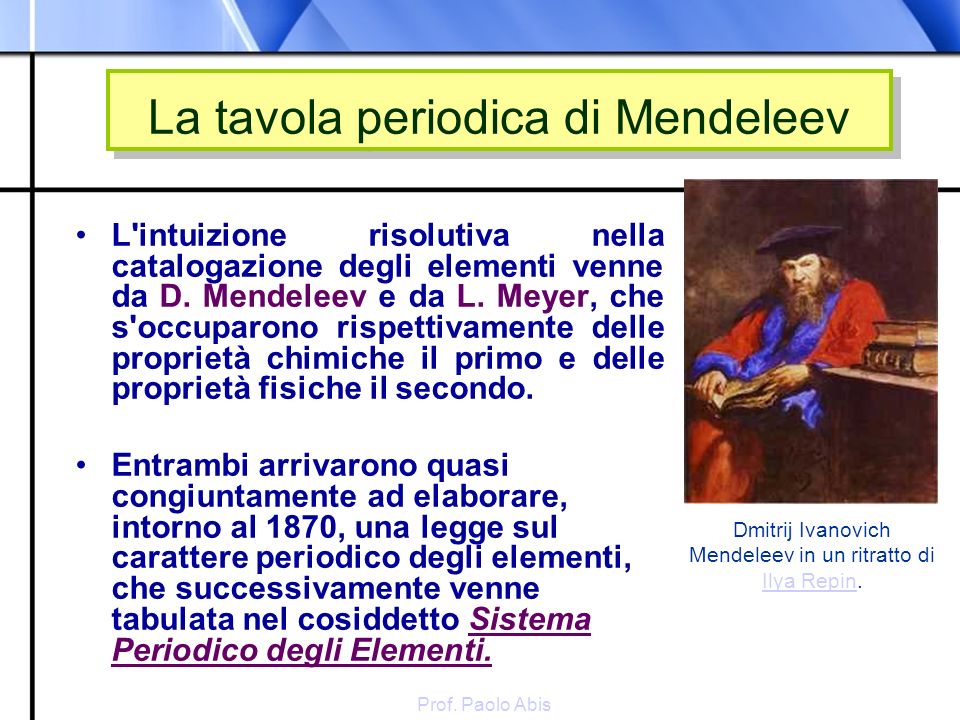 La tavola periodica di Mendeleev