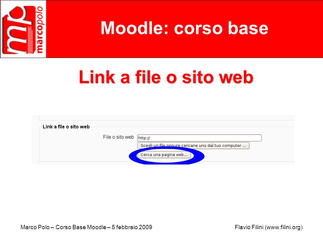 Moodle: corso base Link a file o sito web