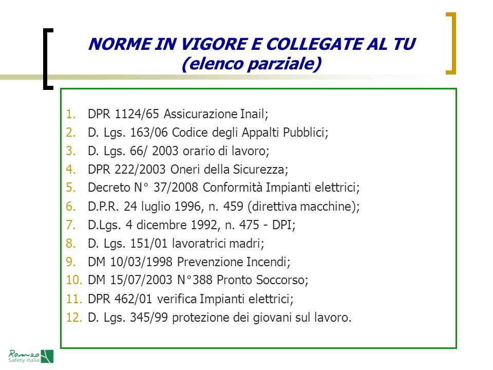 NORME IN VIGORE E COLLEGATE AL TU (elenco parziale)