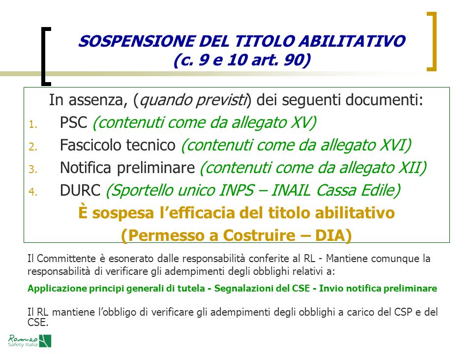 SOSPENSIONE DEL TITOLO ABILITATIVO (c. 9 e 10 art. 90)