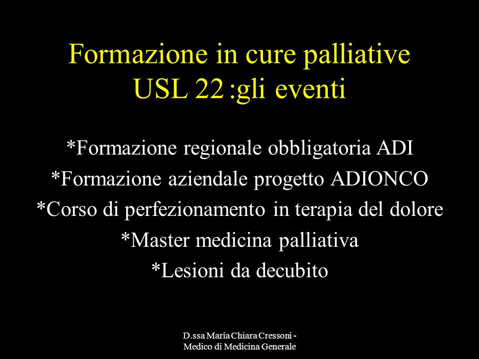Formazione in cure palliative USL 22 :gli eventi
