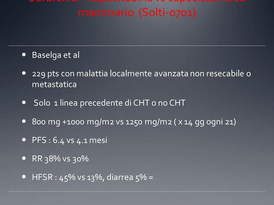 Sorafenib + Xeloda vs Xeloda Sorafenib + capecitabina vs capecitabina ca mammario (Solti-0701)