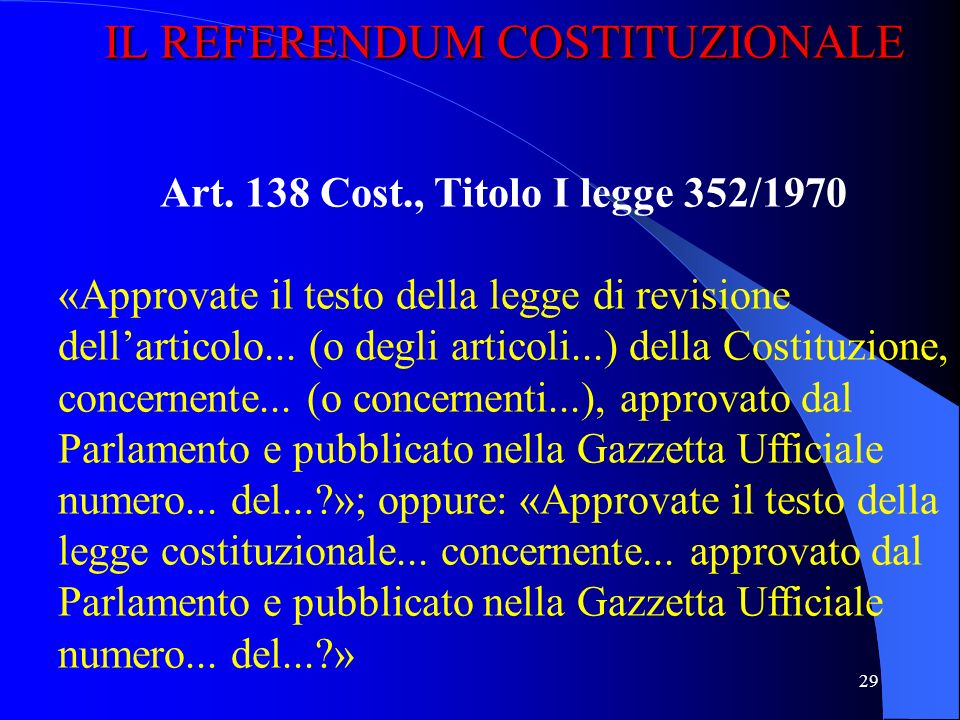 Art. 138 Cost., Titolo I legge 352/1970