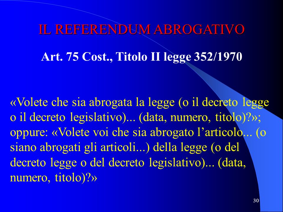 Art. 75 Cost., Titolo II legge 352/1970