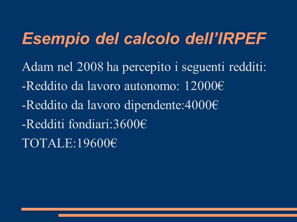 Esempio del calcolo dell’IRPEF