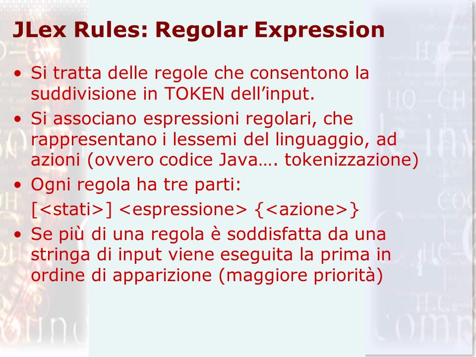 JLex Rules: Regolar Expression