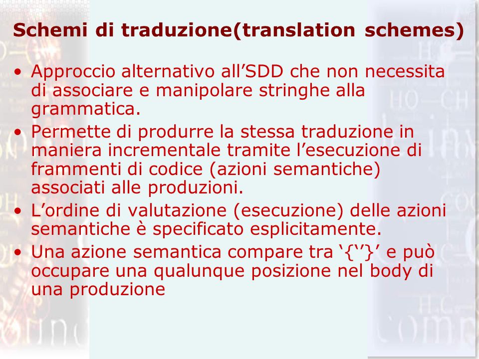 Schemi di traduzione(translation schemes)