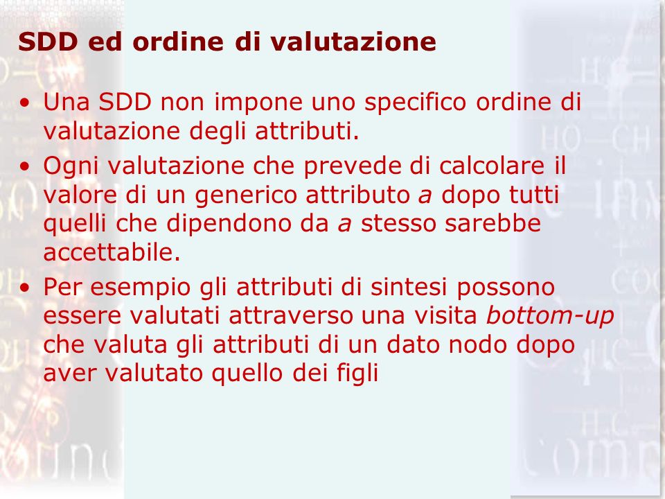 SDD ed ordine di valutazione