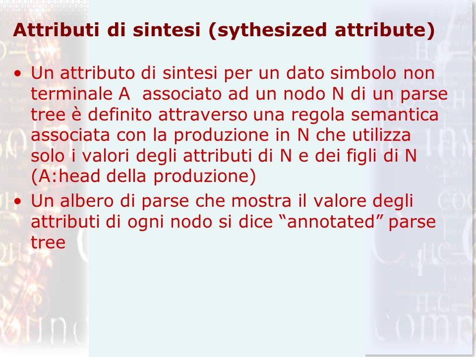 Attributi di sintesi (sythesized attribute)
