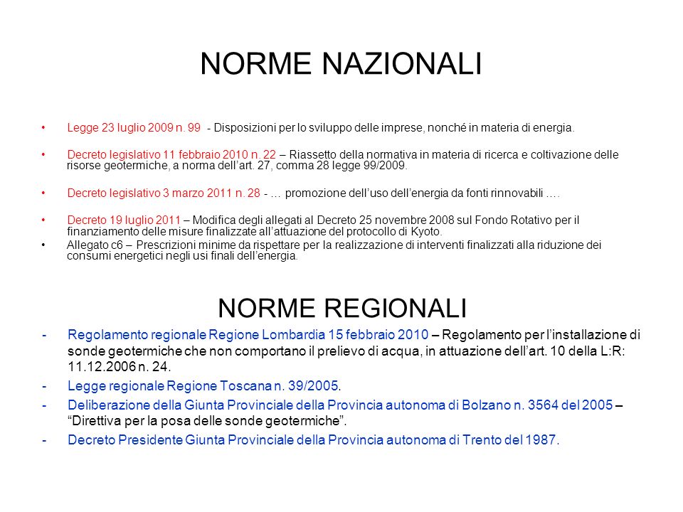 NORME NAZIONALI NORME REGIONALI
