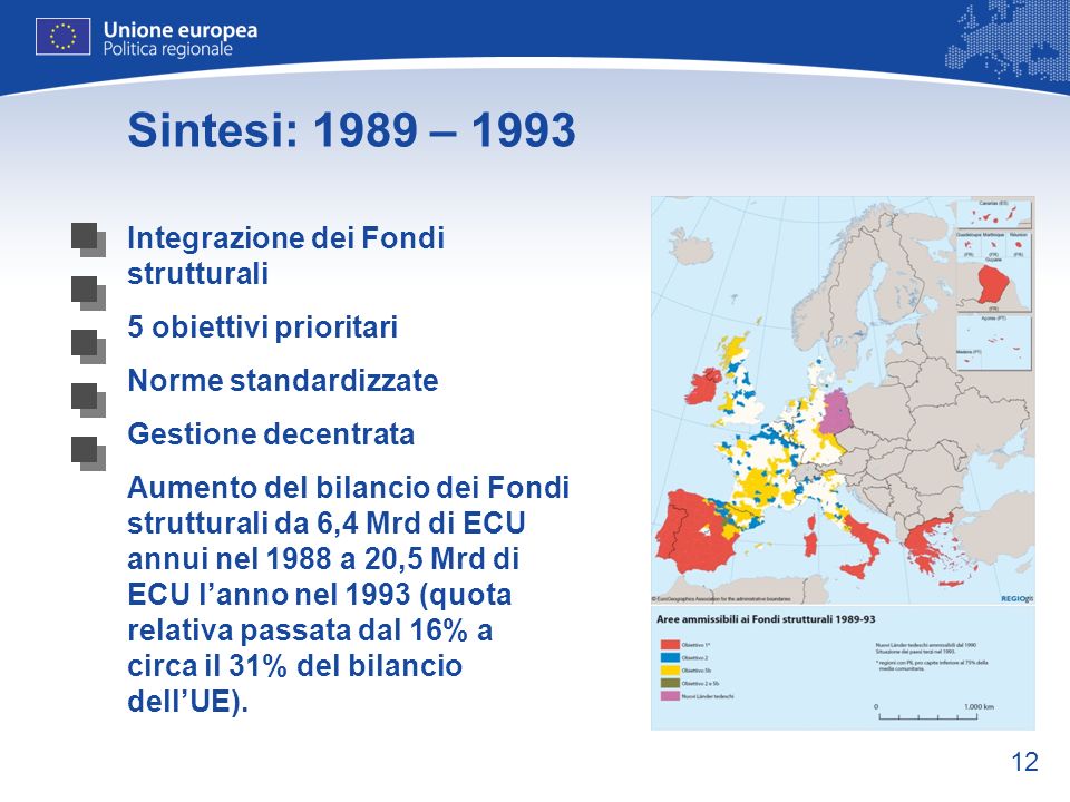 Sintesi: 1989 – 1993 Integrazione dei Fondi strutturali