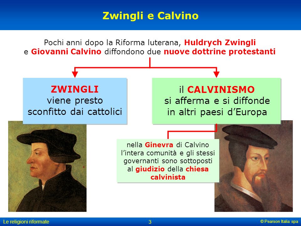 Zwingli e Calvino ZWINGLI viene presto sconfitto dai cattolici
