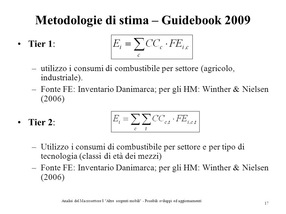 Metodologie di stima – Guidebook 2009