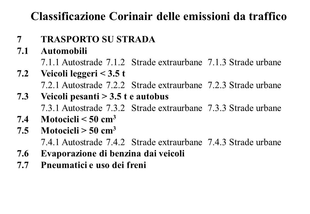 Classificazione Corinair delle emissioni da traffico