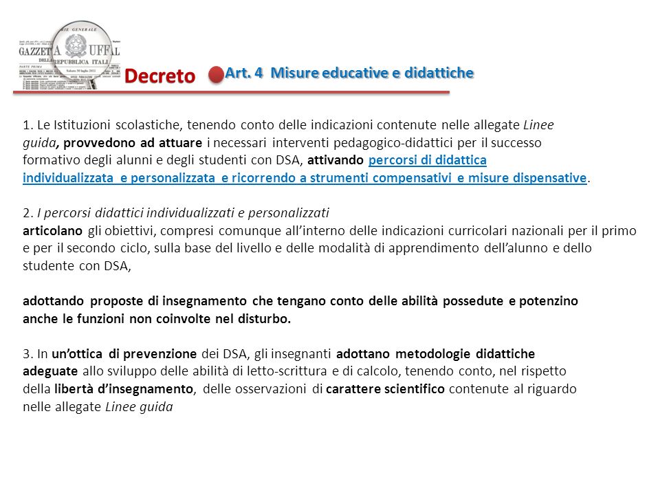 Decreto Art. 4 Misure educative e didattiche
