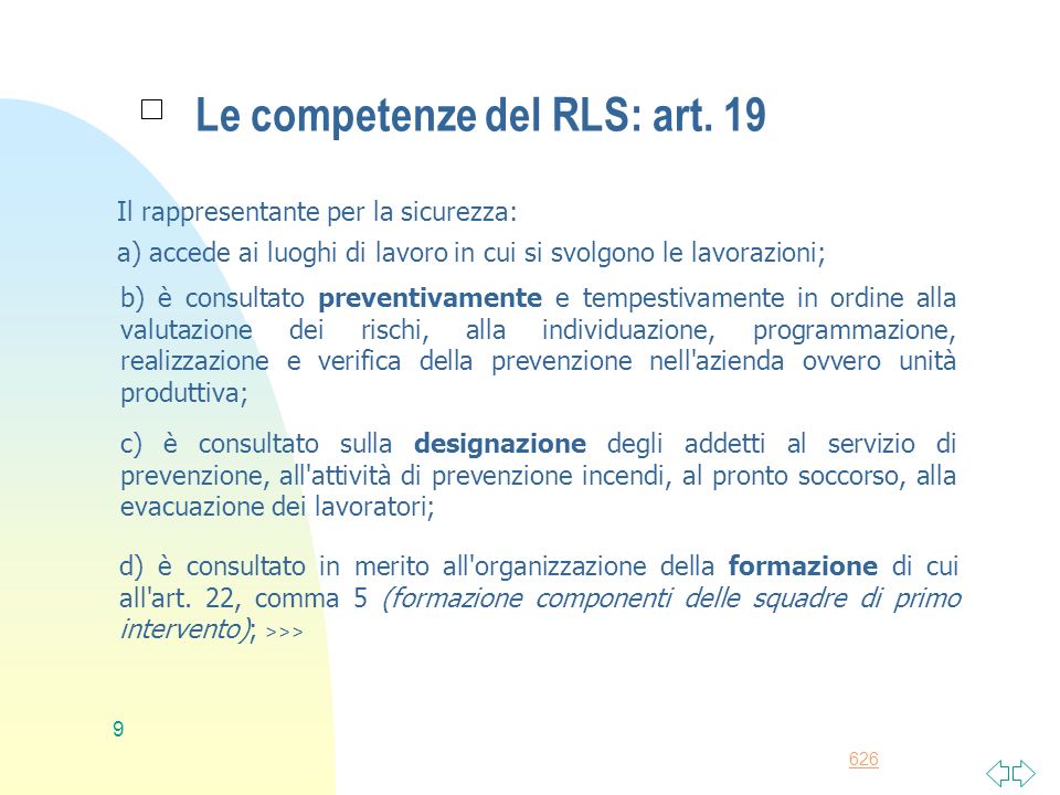 Le competenze del RLS: art. 19
