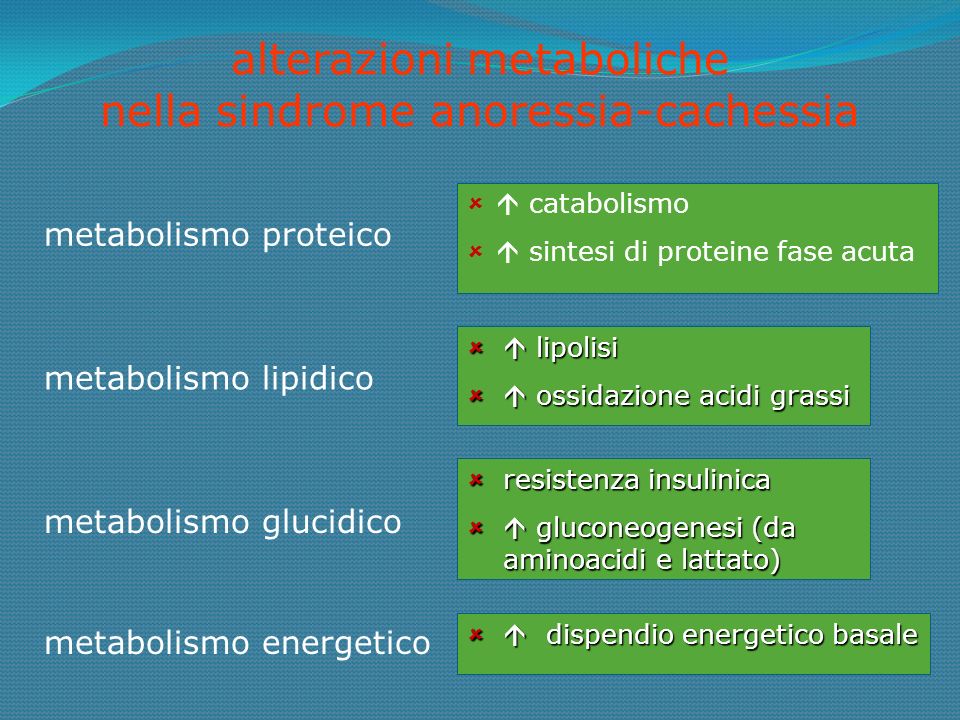 alterazioni metaboliche nella sindrome anoressia-cachessia