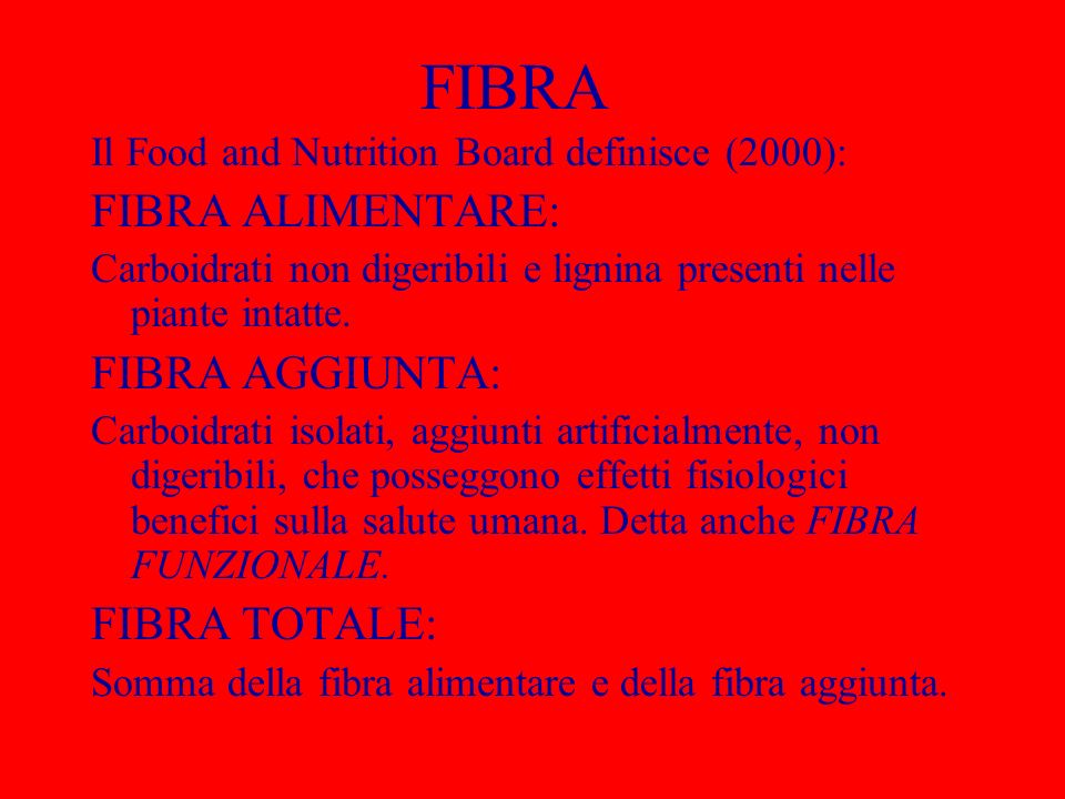 FIBRA FIBRA ALIMENTARE: FIBRA AGGIUNTA: FIBRA TOTALE:
