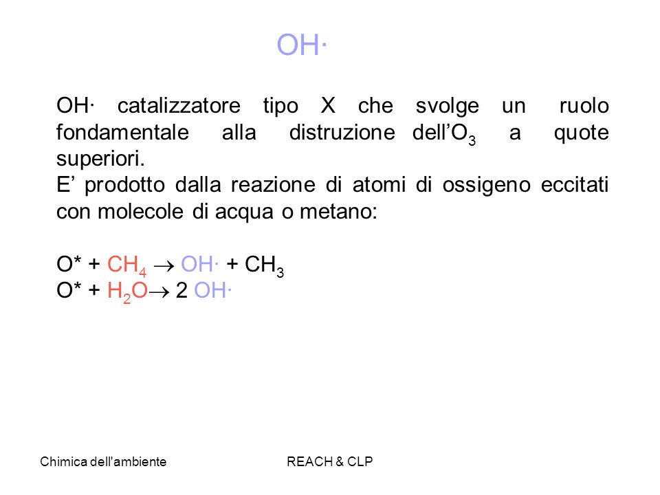 OH· OH· catalizzatore tipo X che svolge un ruolo fondamentale alla distruzione dell’O3 a quote superiori.