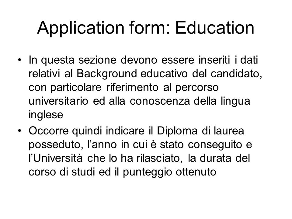 Application form: Education