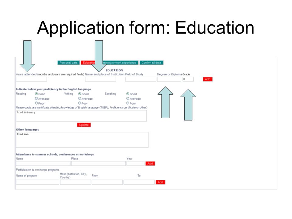 Application form: Education