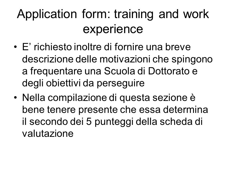 Application form: training and work experience