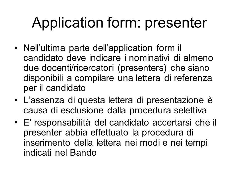 Application form: presenter