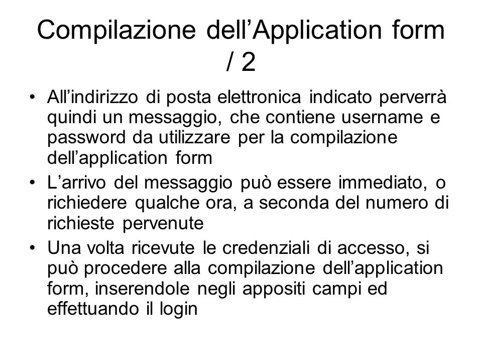 Compilazione dell’Application form / 2