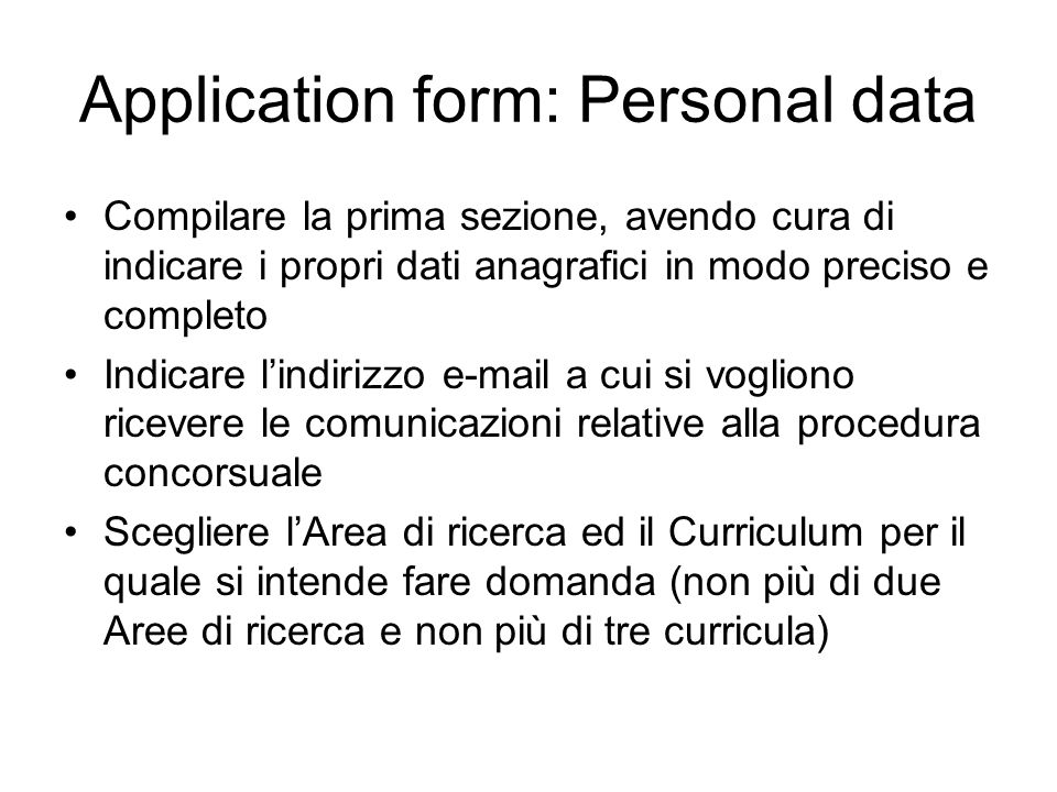 Application form: Personal data