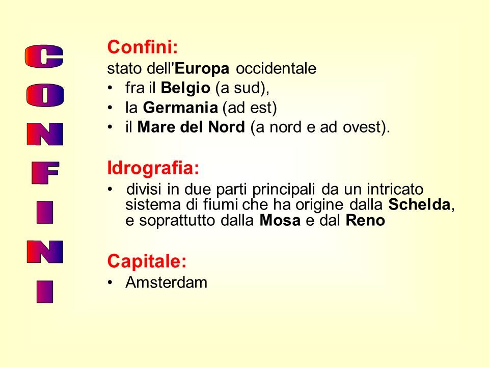 CONFINI Confini: Idrografia: Capitale: stato dell Europa occidentale