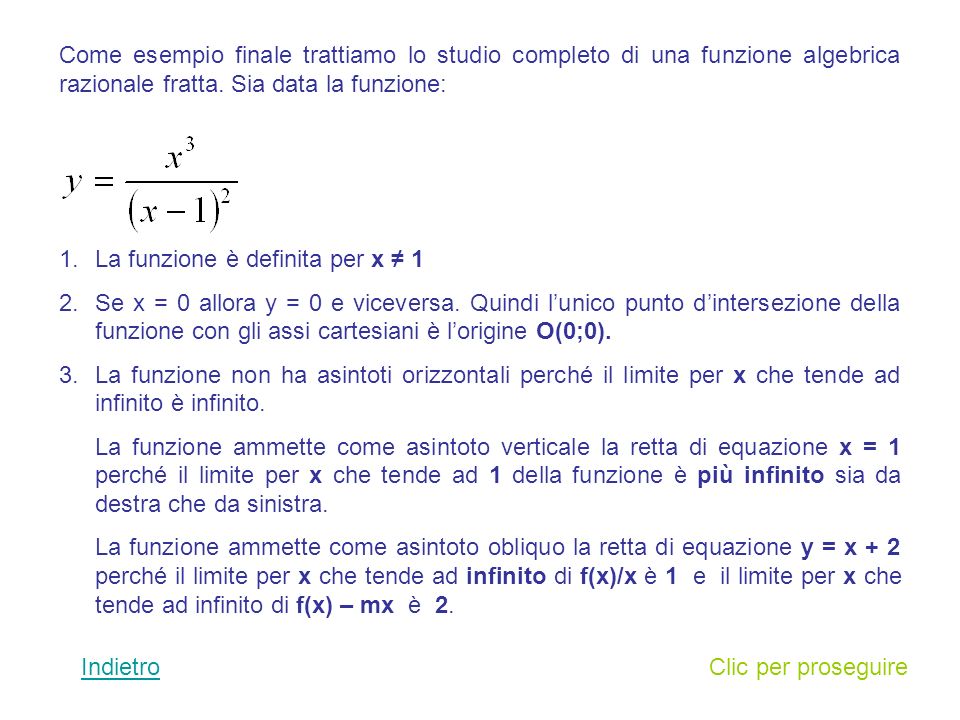 Come esempio finale trattiamo lo studio completo di una funzione algebrica razionale fratta. Sia data la funzione: