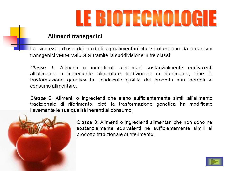 LE BIOTECNOLOGIE Alimenti transgenici