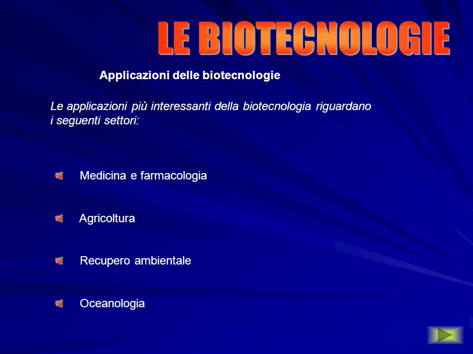 LE BIOTECNOLOGIE Applicazioni delle biotecnologie