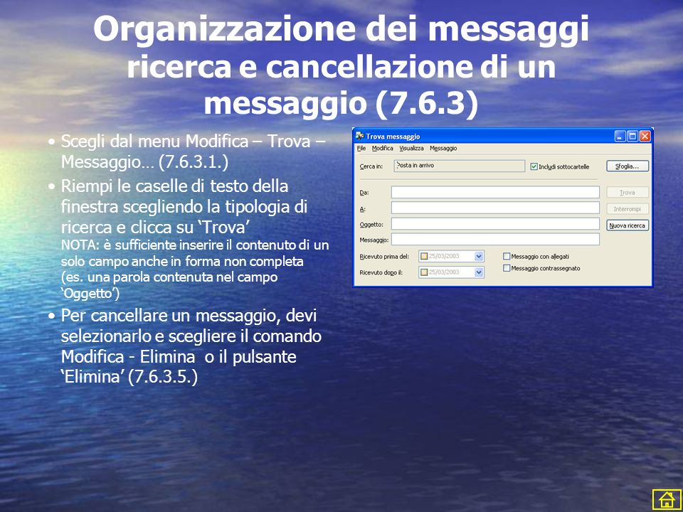 Organizzazione dei messaggi ricerca e cancellazione di un messaggio (7