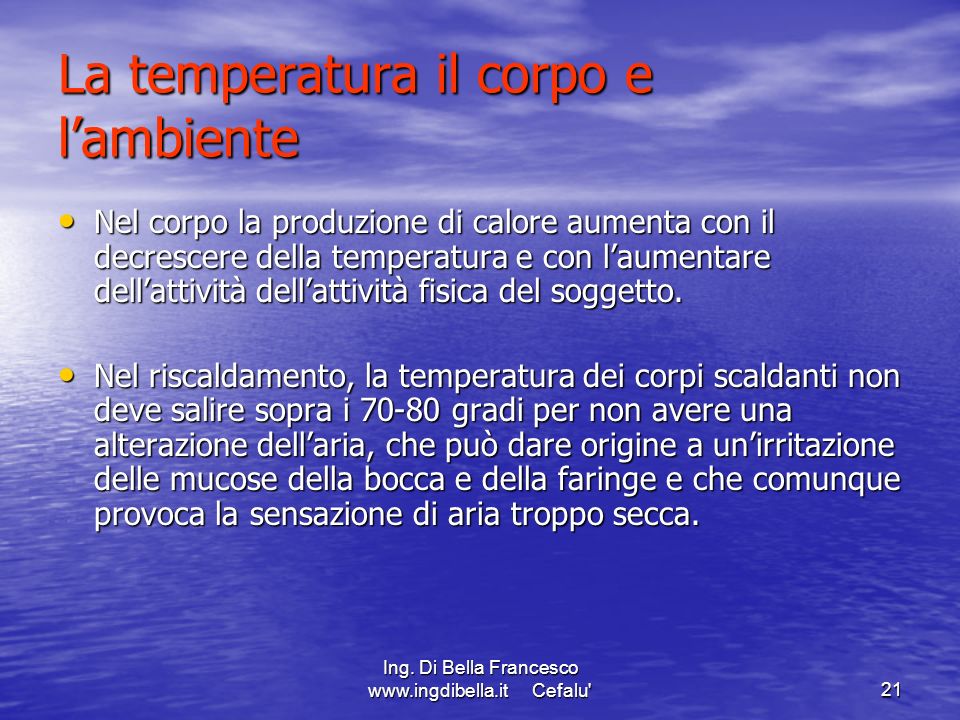 La temperatura il corpo e l’ambiente