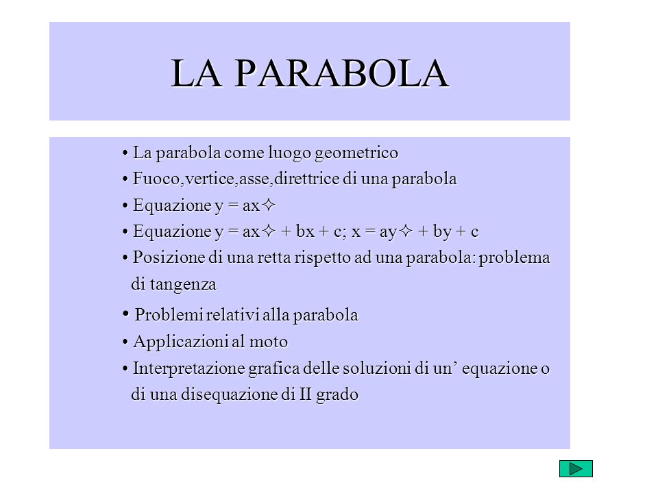 LA PARABOLA Problemi relativi alla parabola