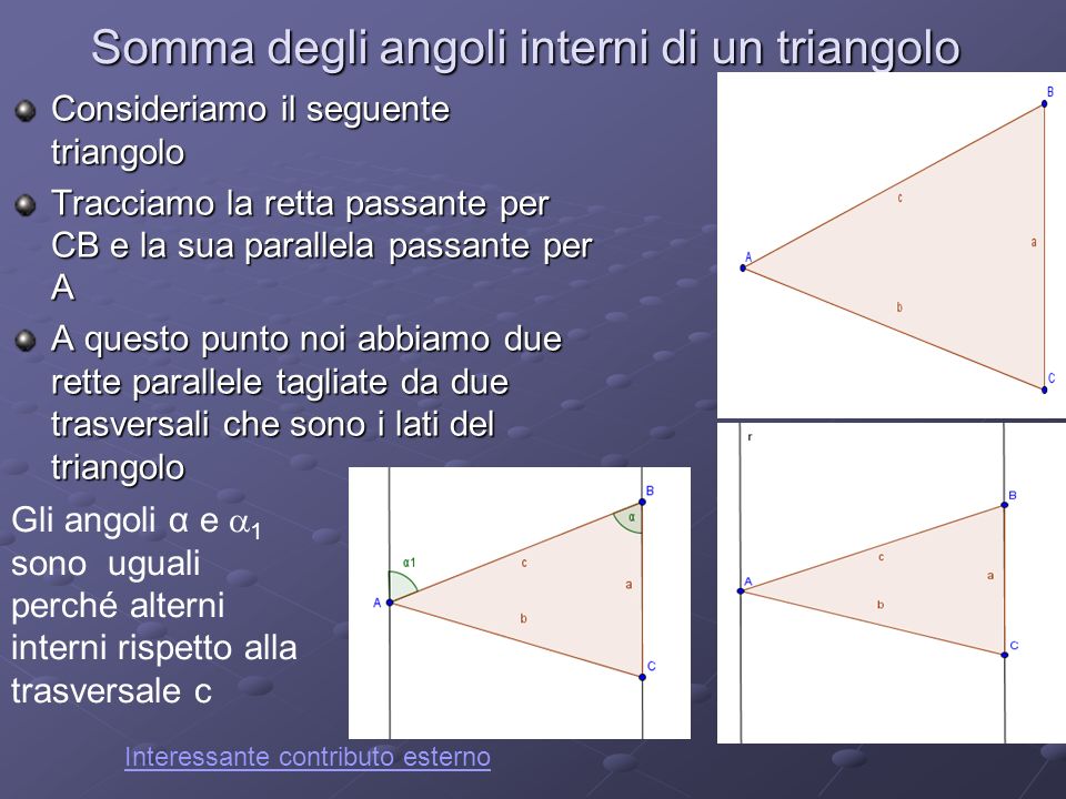 Somma degli angoli interni di un triangolo