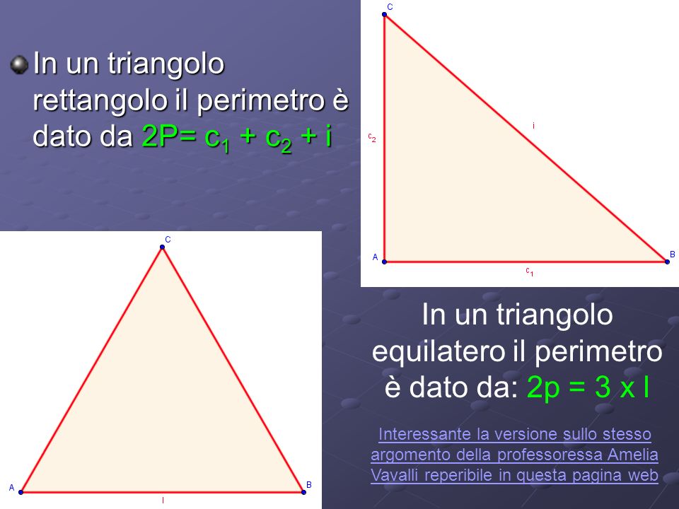 In un triangolo equilatero il perimetro è dato da: 2p = 3 x l