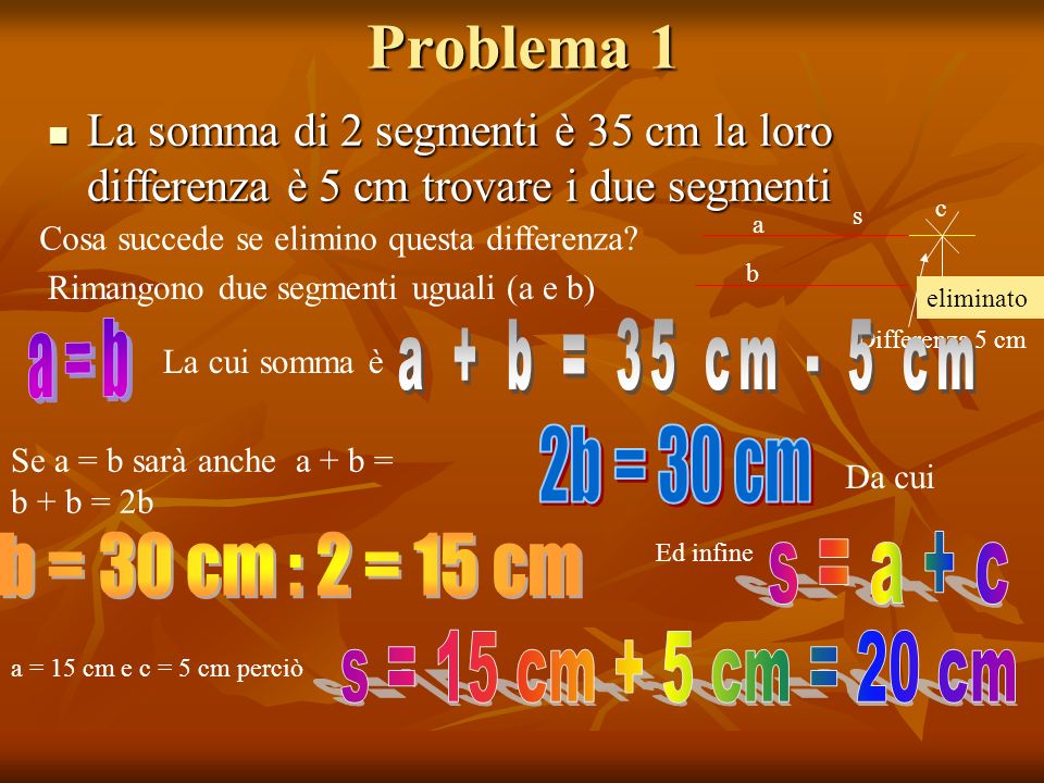Problema 1 a = b a + b = 35 cm - 5 cm 2b = 30 cm b = 30 cm : 2 = 15 cm