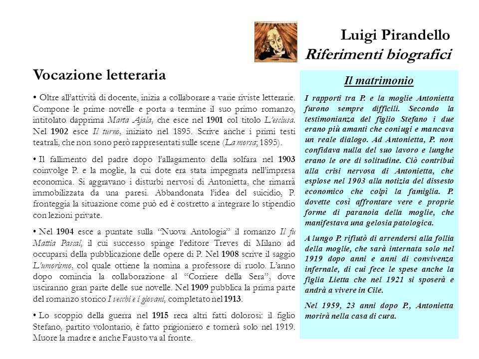 Luigi Pirandello Riferimenti biografici
