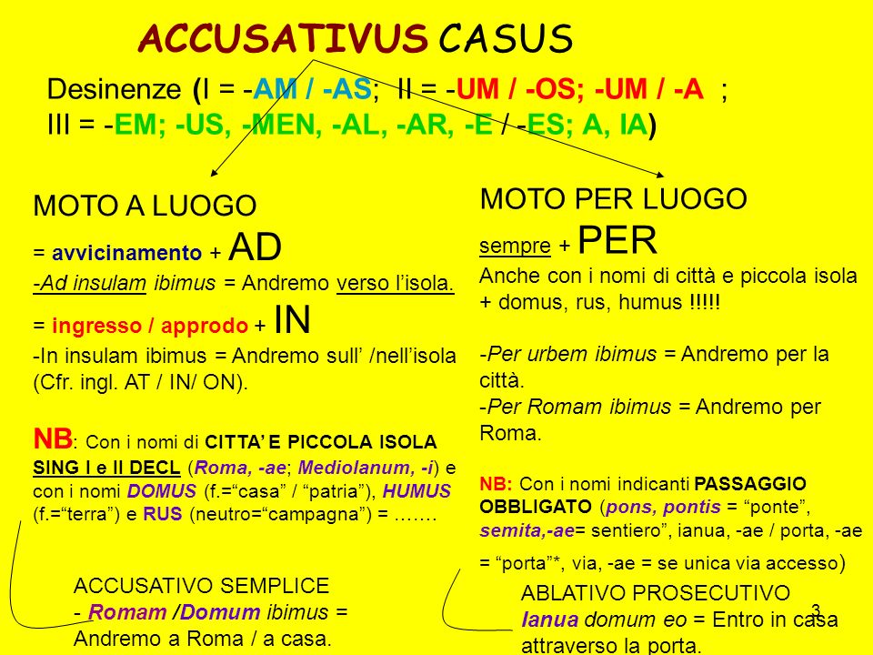 ACCUSATIVUS CASUS Desinenze (I = -AM / -AS; II = -UM / -OS; -UM / -A ;