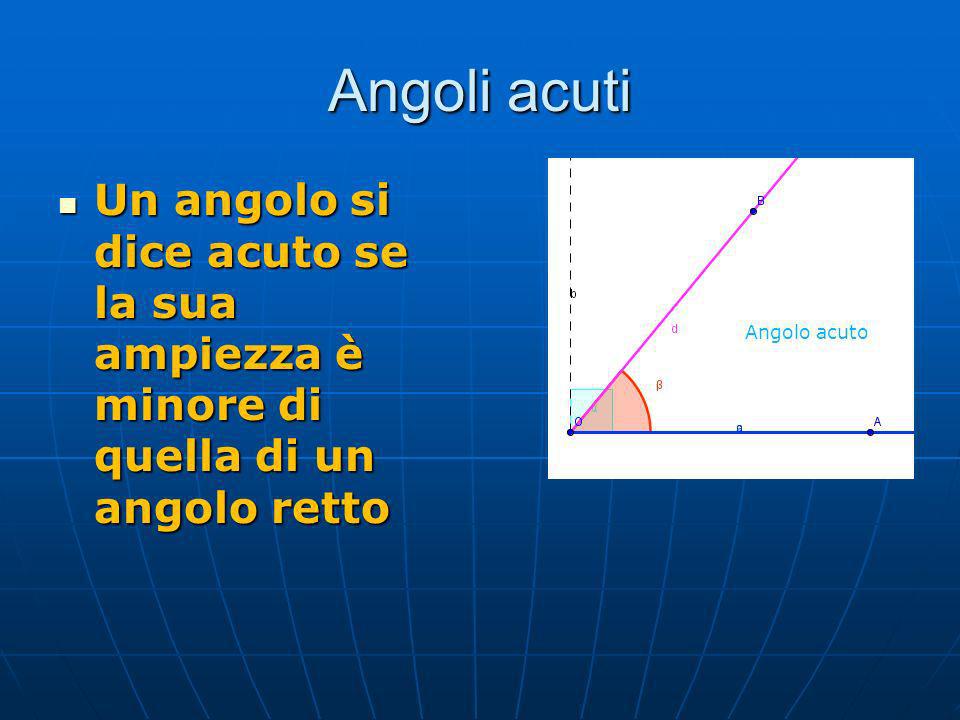 Angoli acuti Un angolo si dice acuto se la sua ampiezza è minore di quella di un angolo retto.