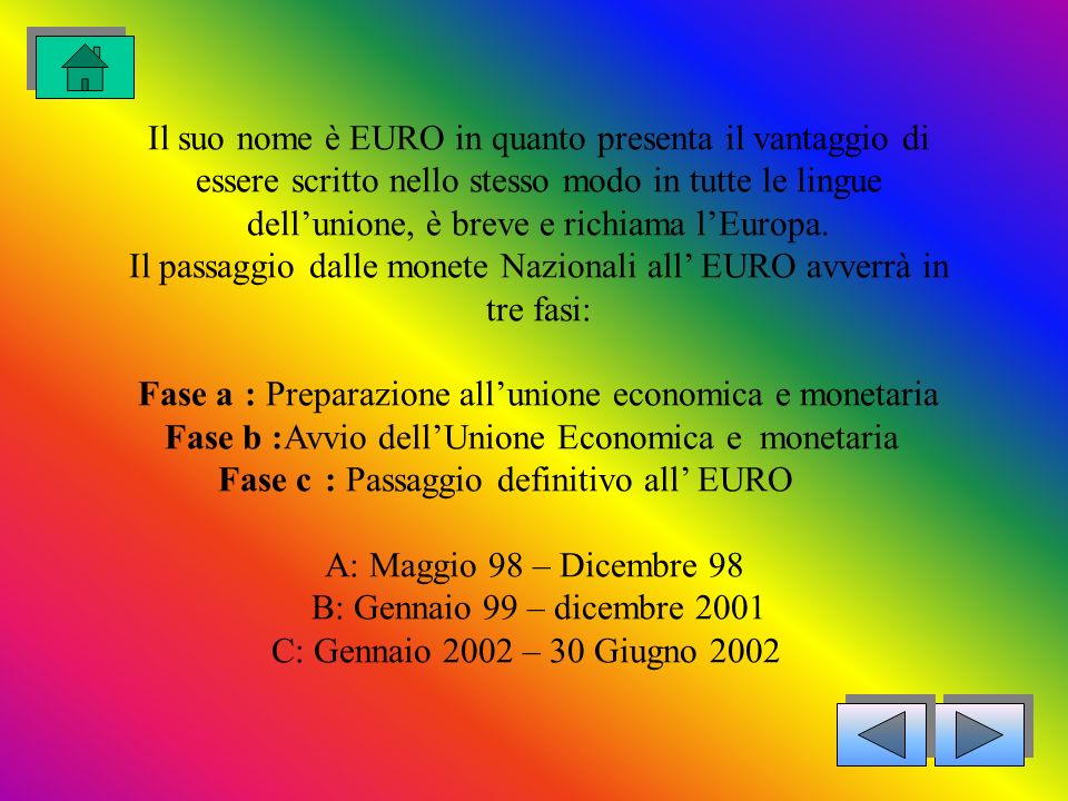 Il suo nome è EURO in quanto presenta il vantaggio di essere scritto nello stesso modo in tutte le lingue dell’unione, è breve e richiama l’Europa.