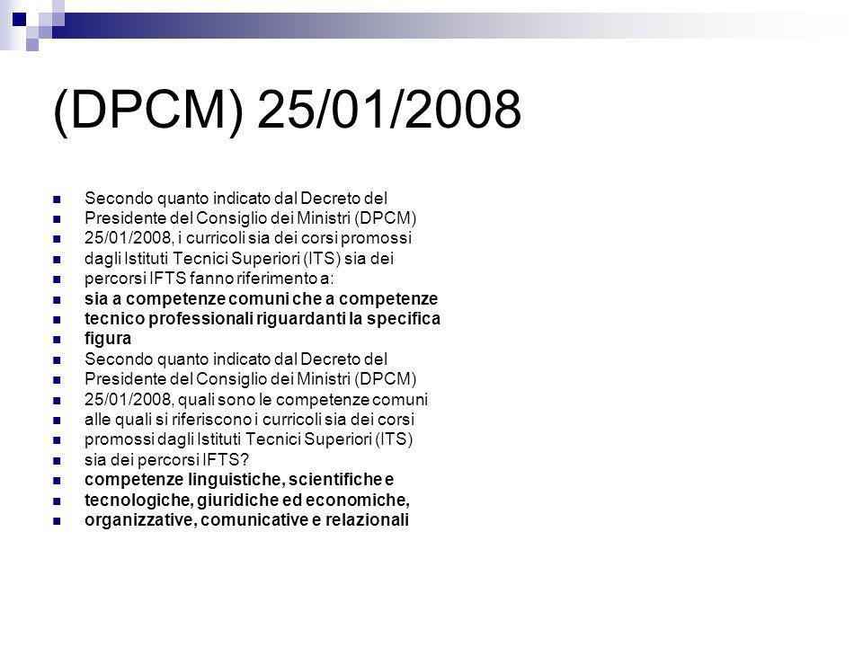 (DPCM) 25/01/2008 Secondo quanto indicato dal Decreto del