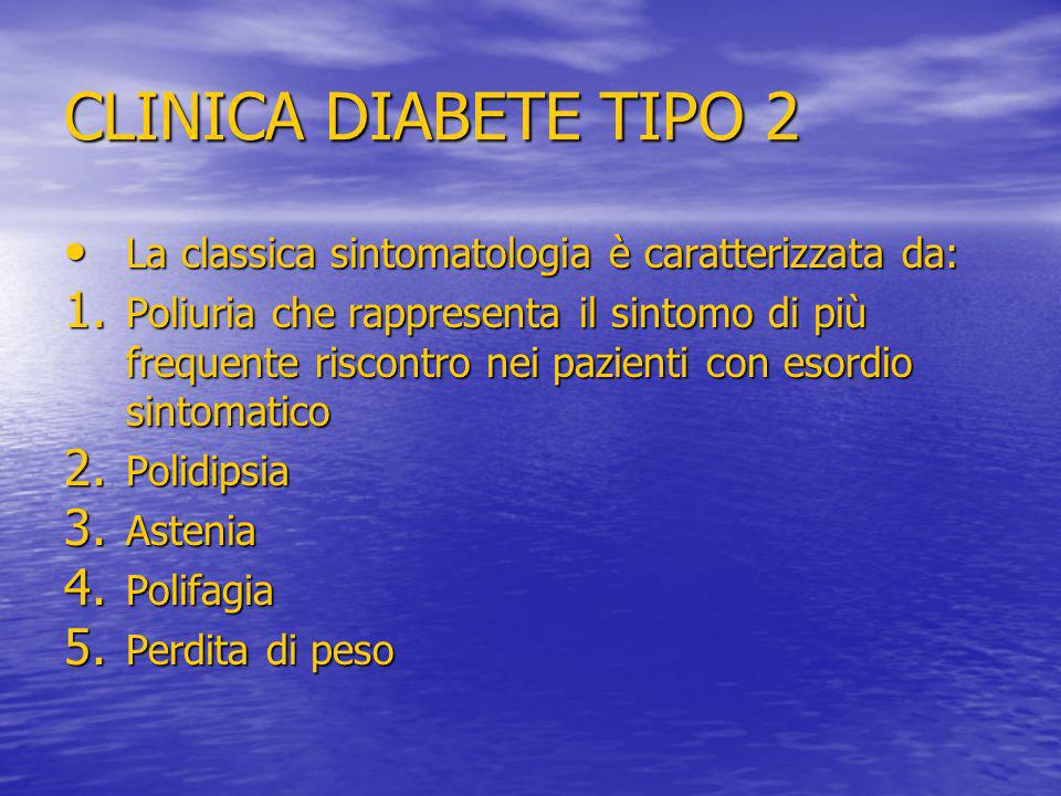CLINICA DIABETE TIPO 2 La classica sintomatologia è caratterizzata da: