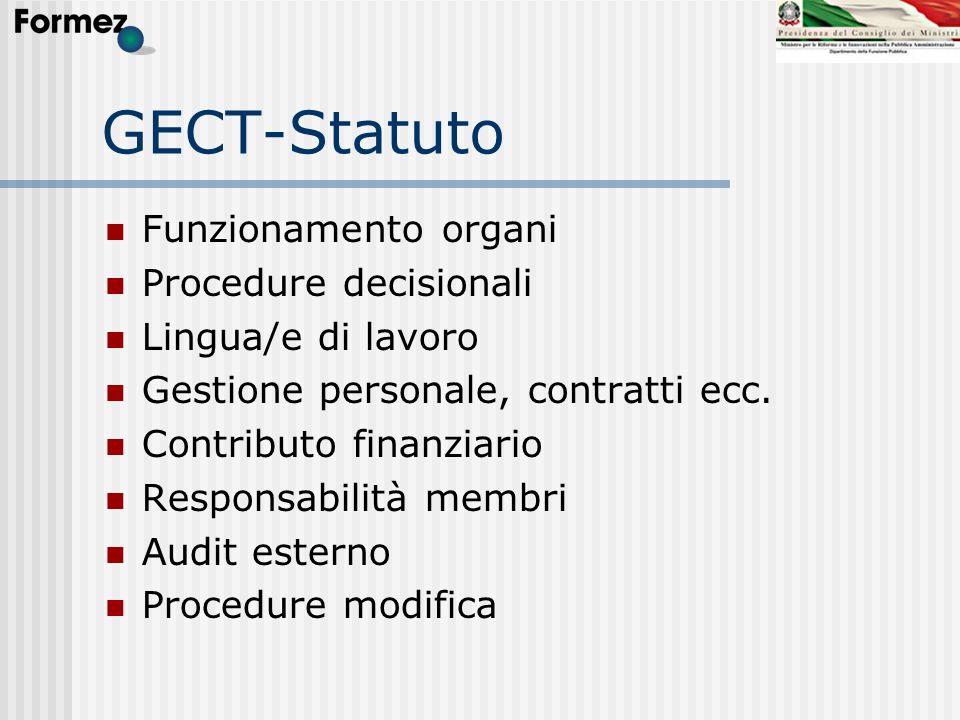 GECT-Statuto Funzionamento organi Procedure decisionali
