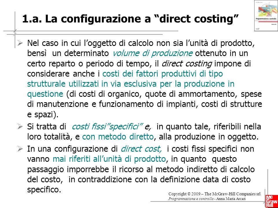 1.a. La configurazione a direct costing
