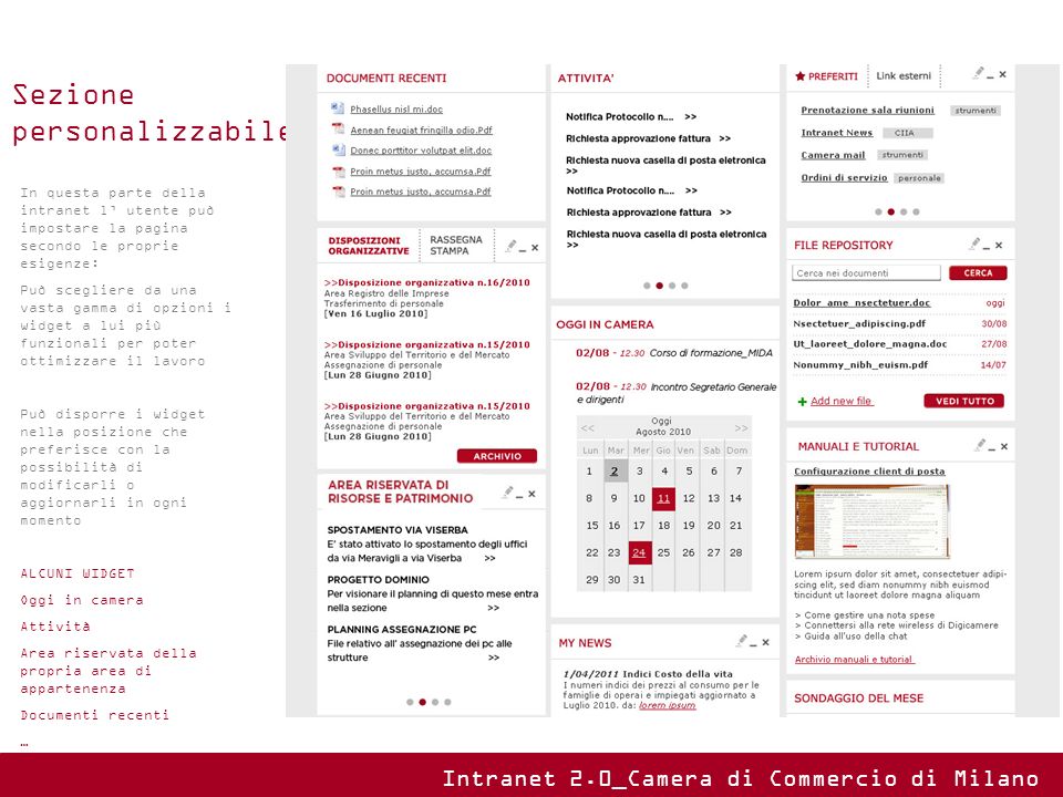 Sezione personalizzabile Intranet 2.0_Camera di Commercio di Milano