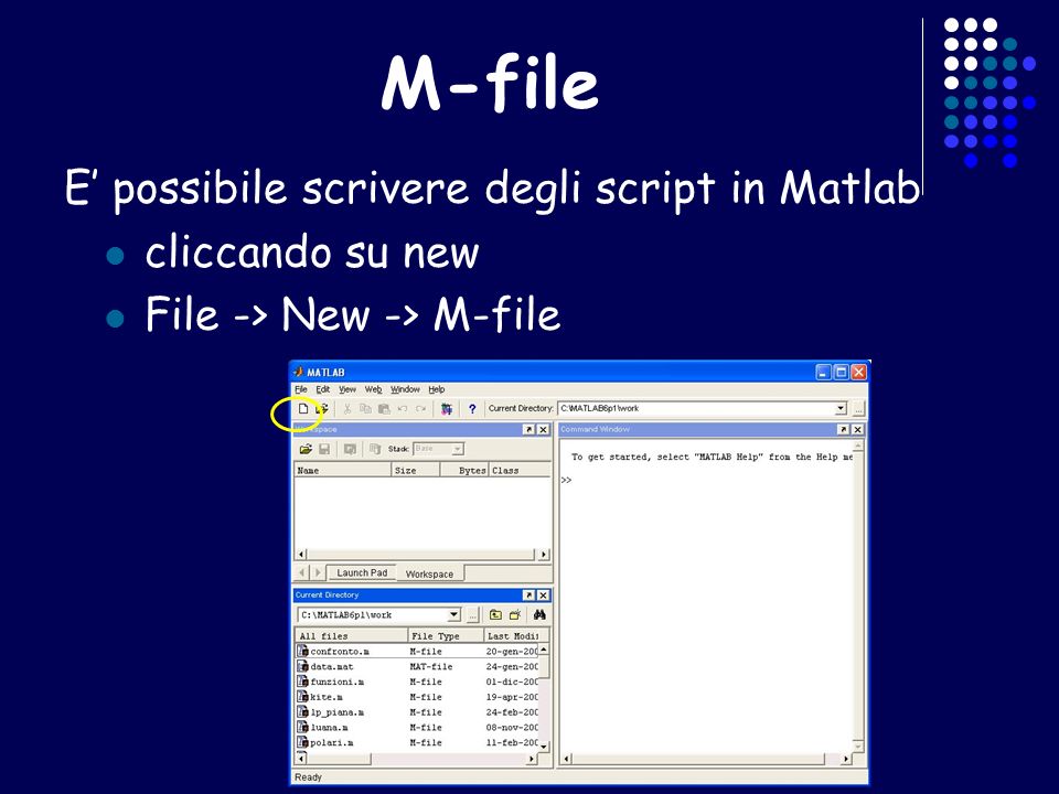 M-file E’ possibile scrivere degli script in Matlab cliccando su new