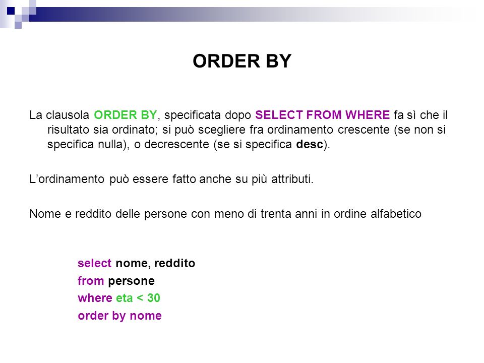 ORDER BY